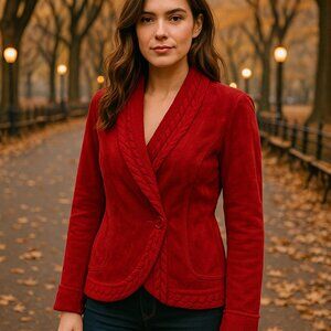 Coldwater Creek Suede Cable Knit Jacket Womens Red Button Front SZM Western
